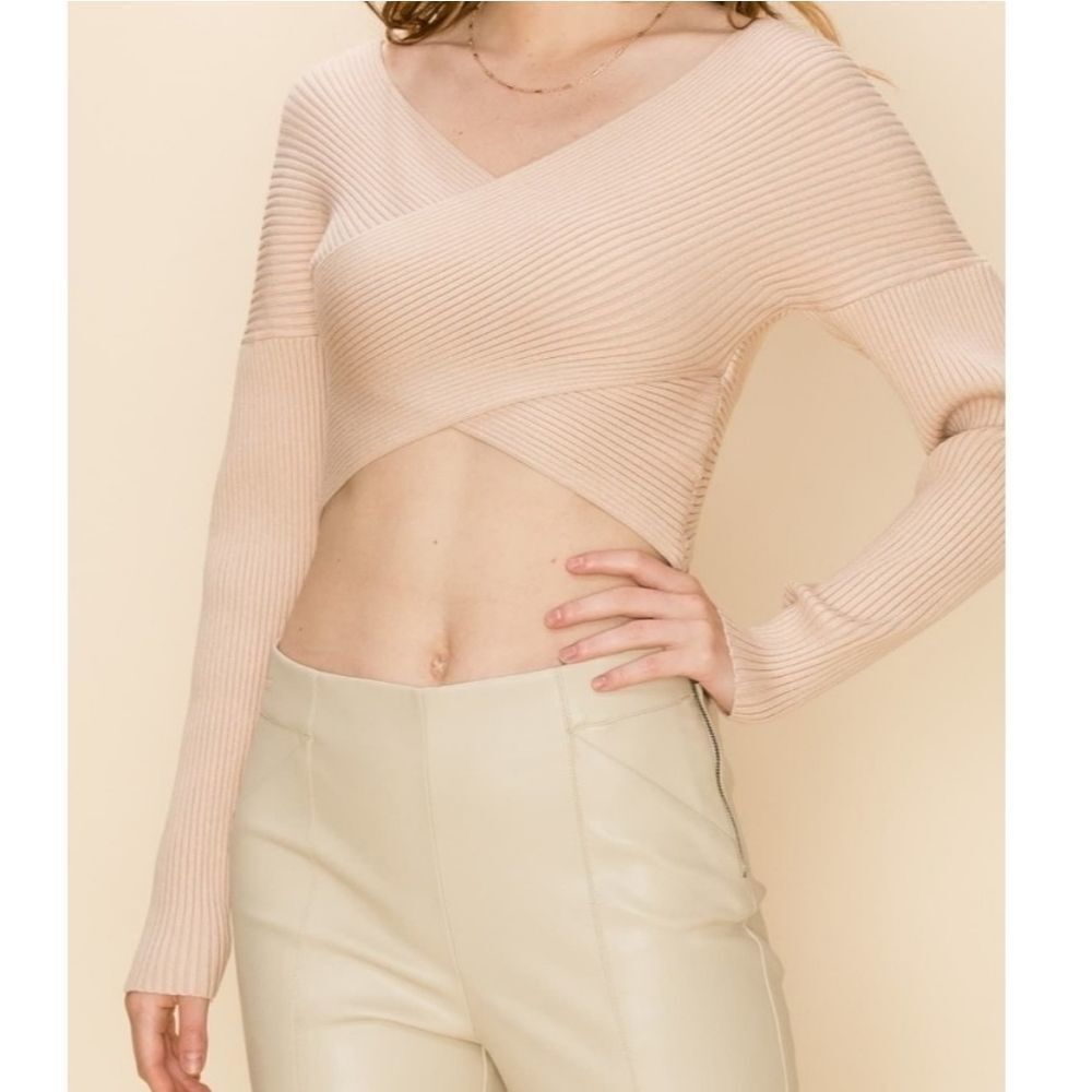 HYFVE Ribbed Crossover Cropped Sweater - Picture 2 of 4